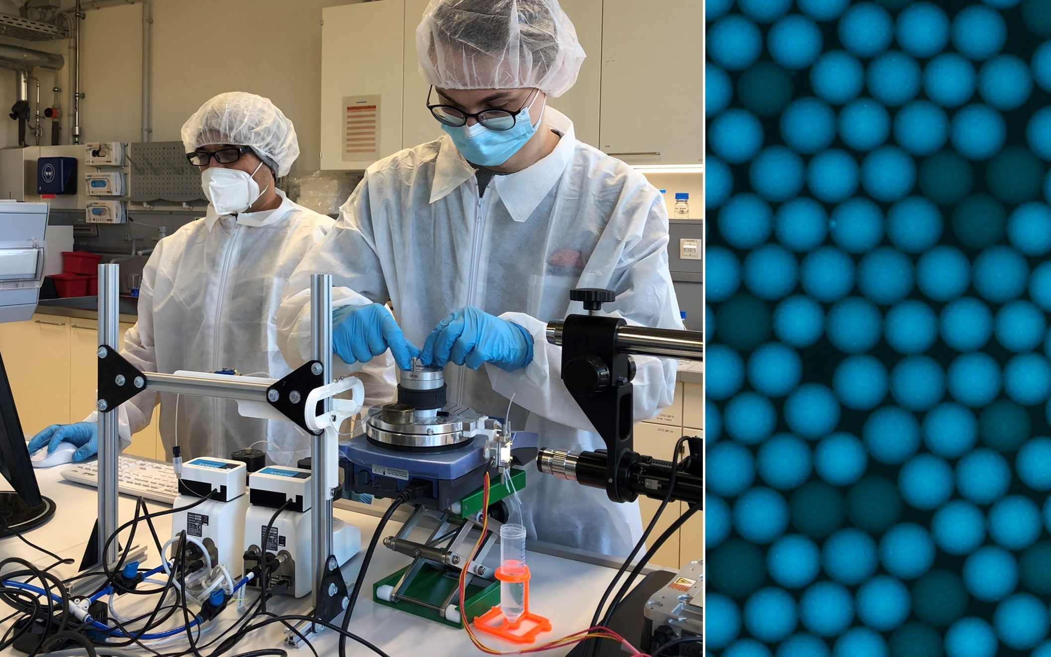 Vom Lab-on-a-Chip zum Lab-on-a-Bead: Fertigung von Nanoreaktor-Beads. Mikroskopischer Blick auf einen Bead mit Infektionsmarkern
