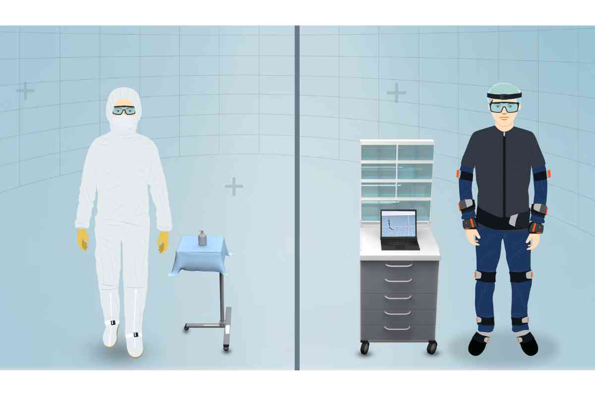 Mit dem Trackinganzug werden die KI Daten ausgelesen und für den Arbeitsprozess aufbereitet. So bekommen die Mitarbeiter