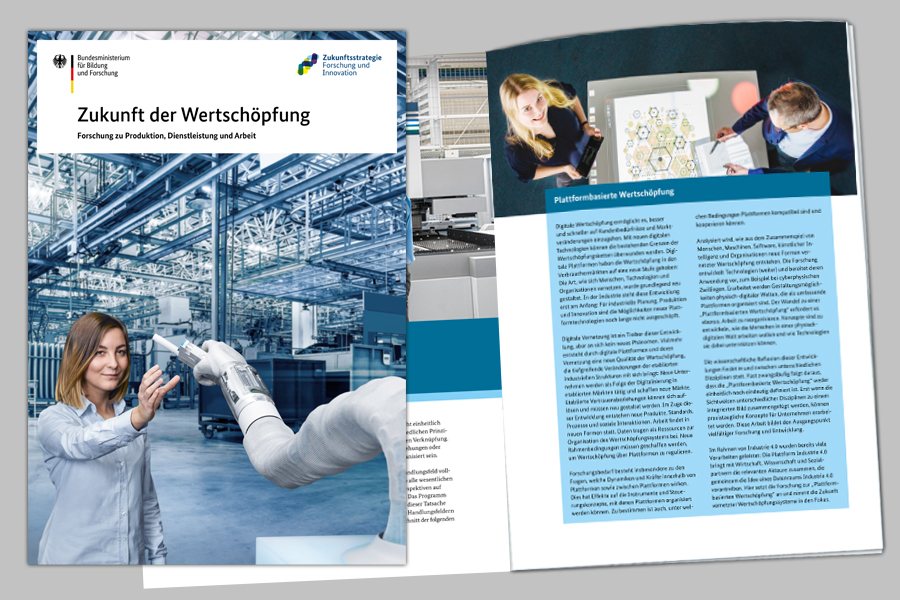 Titelbild der BMBF-Broschüre "Zukunft der Wertschöpfung - Forschung zu Produktion, Dienstleistung und Arbeit"