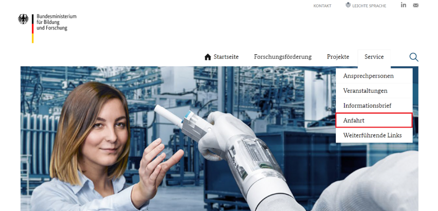 Screenshot eines Teils der Startseite der Internetseite www.zukunft-der-wertschoepfung.de