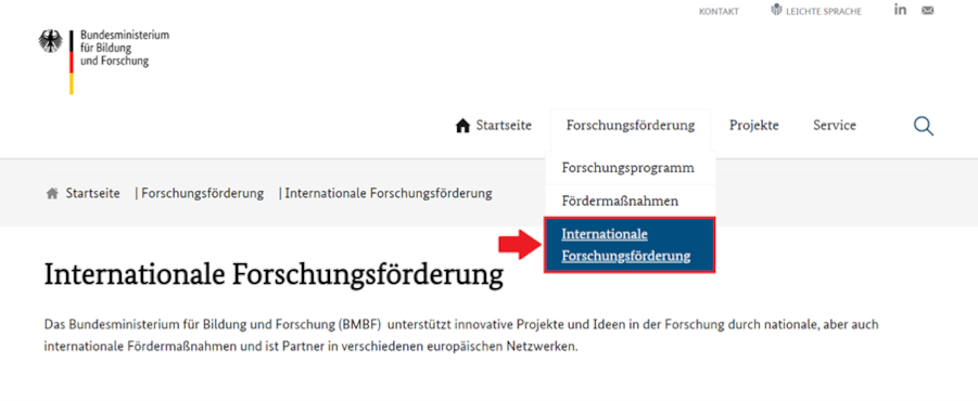 Screenshot eines Teils der Seite "Forschungsförderung" der Internetseite www.zukunft-der-wertschoepfung.de