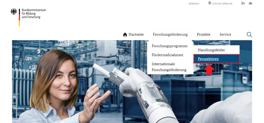 Screenshot eines Teils der Startseite der Internetseite www.zukunft-der-wertschoepfung.de