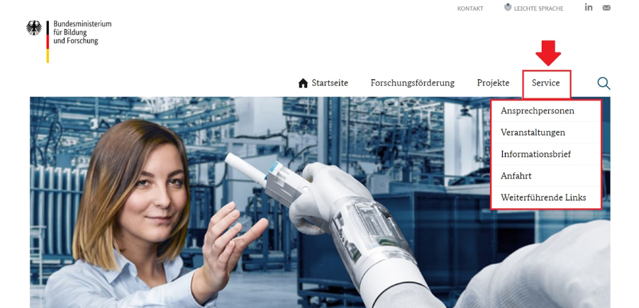 Screenshot eines Teils der Startseite der Internetseite www.zukunft-der-wertschoepfung.de