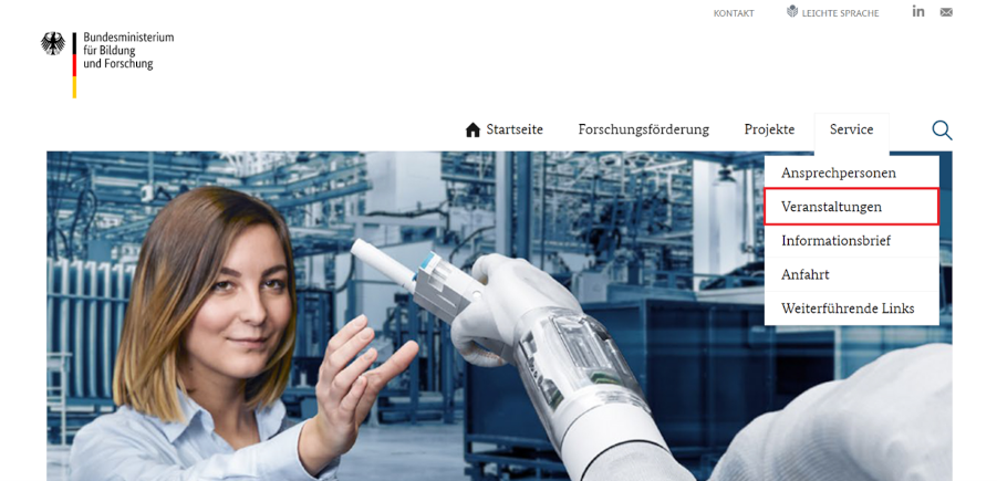 Screenshot eines Teils der Startseite der Internetseite www.zukunft-der-wertschoepfung.de