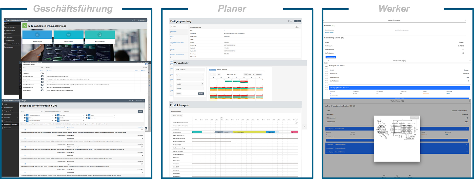User Interfaces der Produktionsplanungssoftware