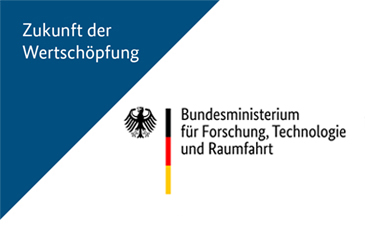 Teaserbild für eine Bekanntmachung im BMFTR Fachprogramm „Zukunft der Wertschöpfung“ mit Logo des BMFTR